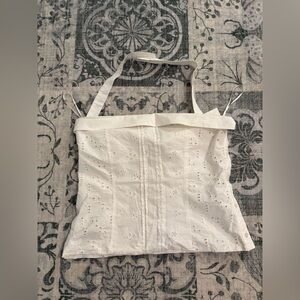 Zara White Embroidered Eyelet Halter Tank Top